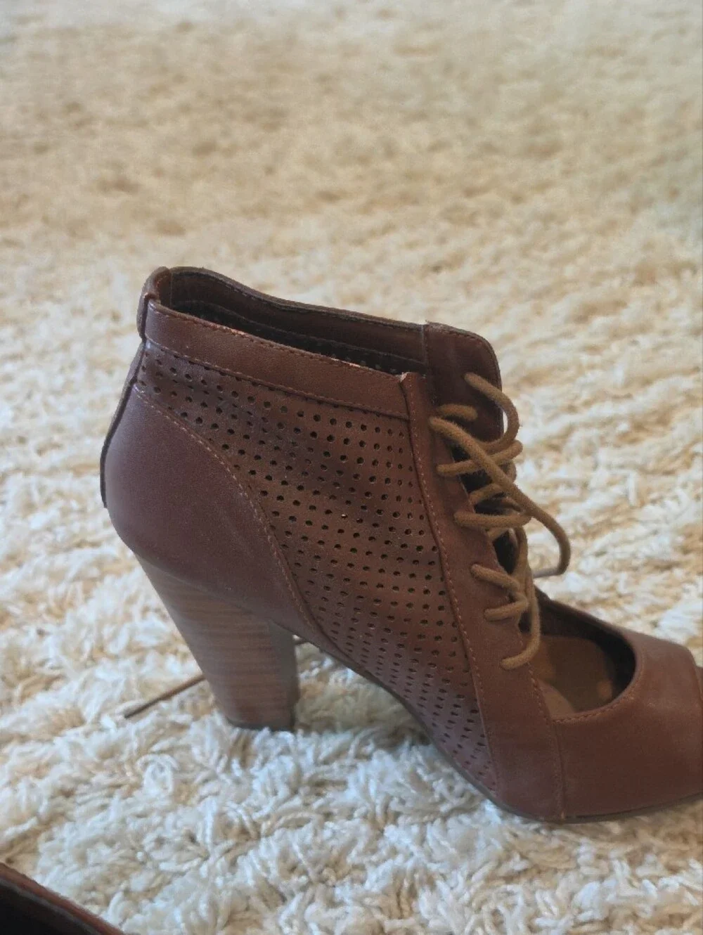 Brown Lace-Up Peep Toe Women's Heels